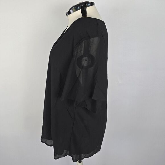 Bloomchic Blouse Women's 3X Short Sleeve Button Detail Mesh Overlay Black NWT - Picture 10 of 11